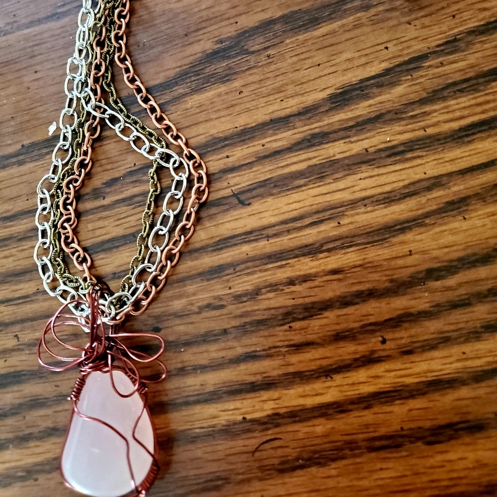 Rose quartz boho necklace.